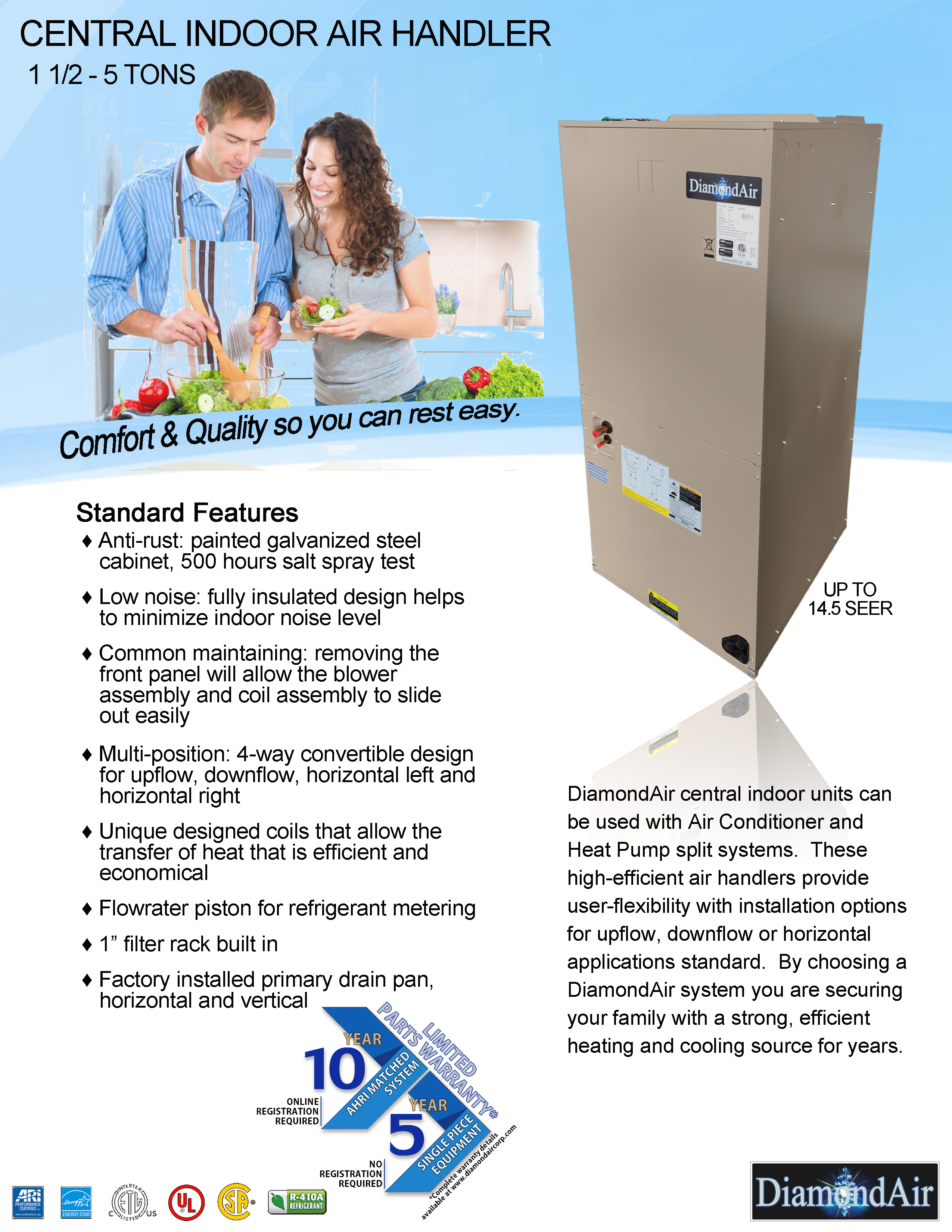 1.5 Ton DiamondAir Air Handler, D1418HAEAL (CLOSEOUT SPECIAL!) (T)